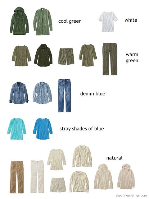 casual wardrobe sorted by color