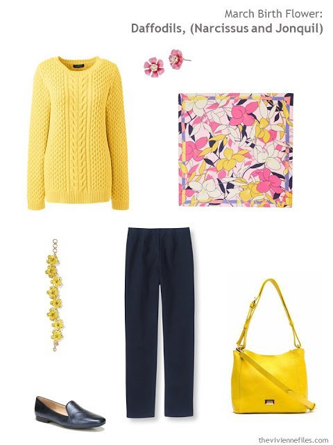 wearing daffodil yellow with navy