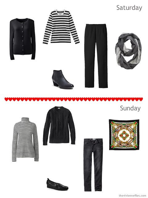 2 outfits from a cold-weather travel capsule wardrobe for Paris