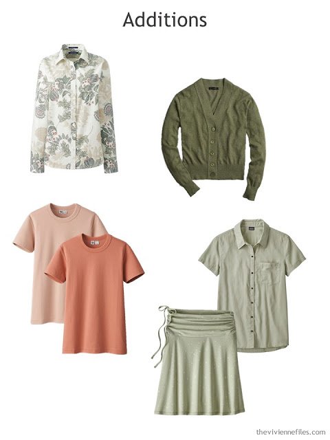 warm olive, sage and apricot wardrobe additions