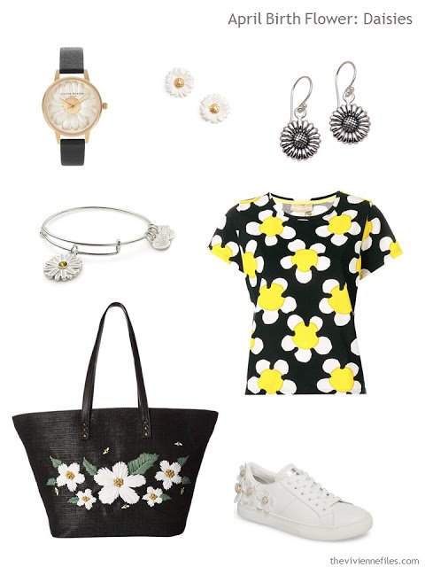 clothing and accessories with daisies and a daisy motif