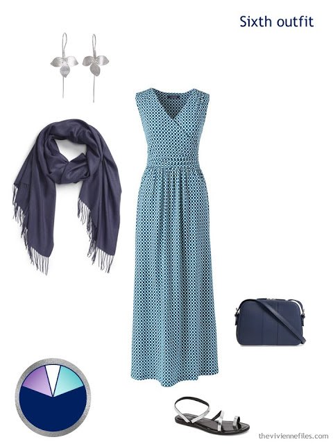 teal print maxi dress with accessories