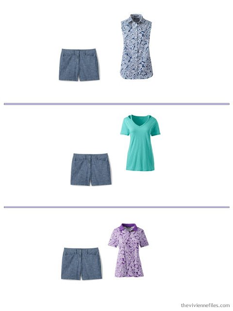 3 ways to wear chambray shorts from a spring and summer travel capsule wardrobe