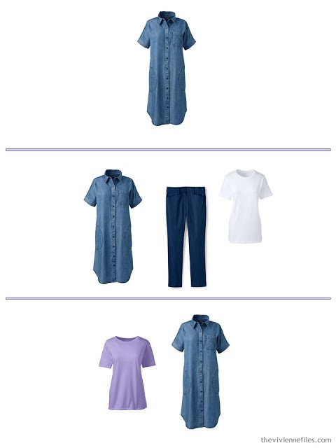 3 ways to wear a denim shirtdress from a spring and summer travel capsule wardrobe