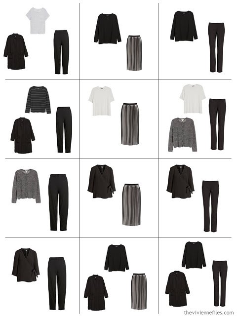 a dozen black and white outfits from A Common Wardrobe in black and white
