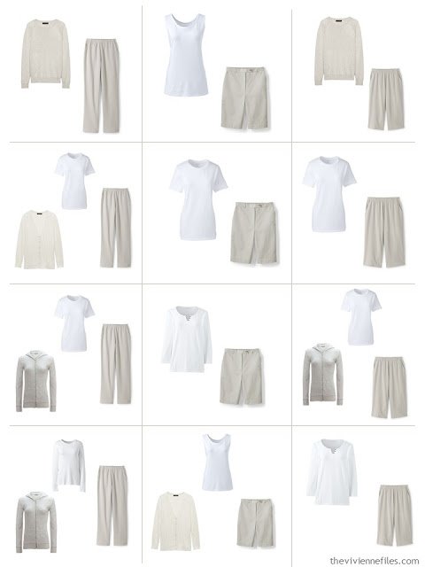 12 outfits from a 10-piece stone and white Common Wardrobe