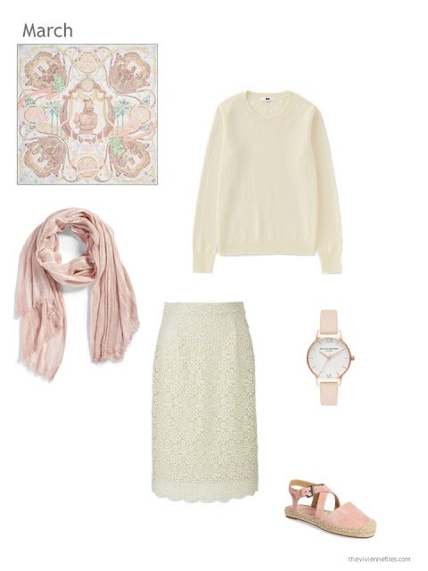 ivory sweater with an ivory lace skirt