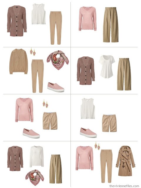 8 outfits from A Common Wardrobe in camel and ivory accented with Ash Rose