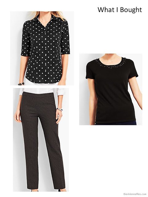 three garments in black and white from Talbots