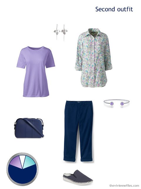 sightseeing outfit in lavender and navy