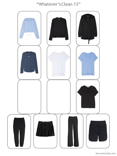 Step 4 of a Whatever's Clean 13 wardrobe in black, blue and white