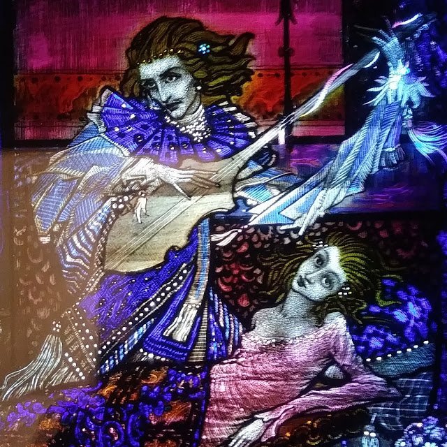 Details from stained glass Eve. of St. Agnes by Harry Clarke