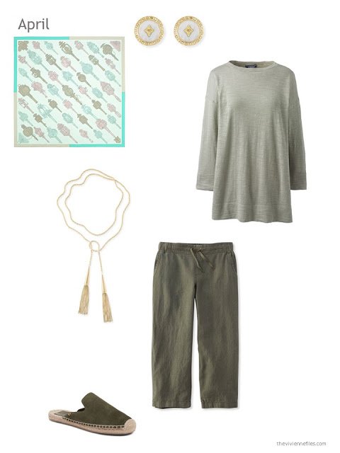 an outfit for Spring in sage green and olive green