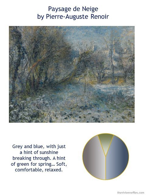 Paysage de Neige by Pierre-Auguste Renoir with style guidelines and color palette