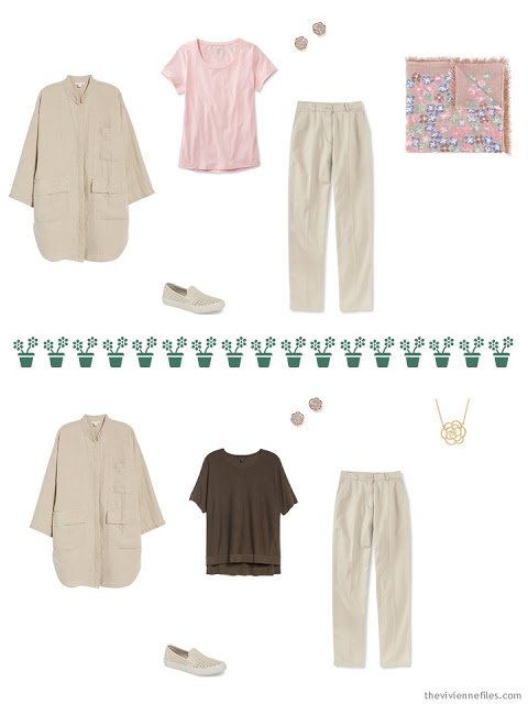 2 ways to wear khaki pants from a travel capsule wardrobe