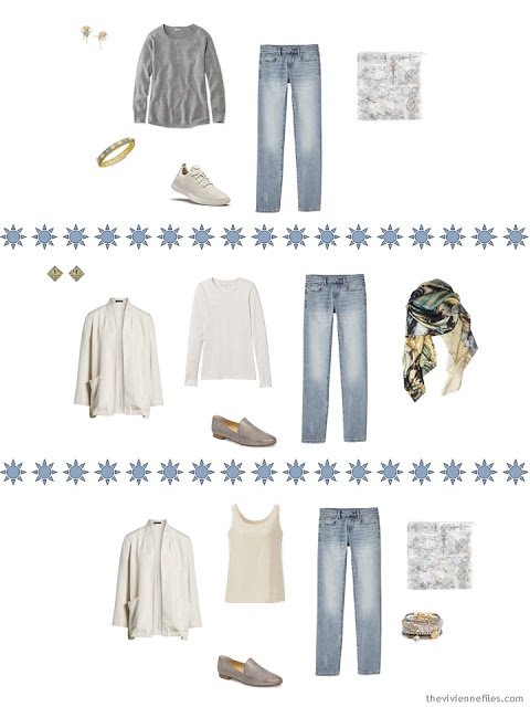 3 ways to wear faded jeans from a Tote Bag Travel Wardrobe