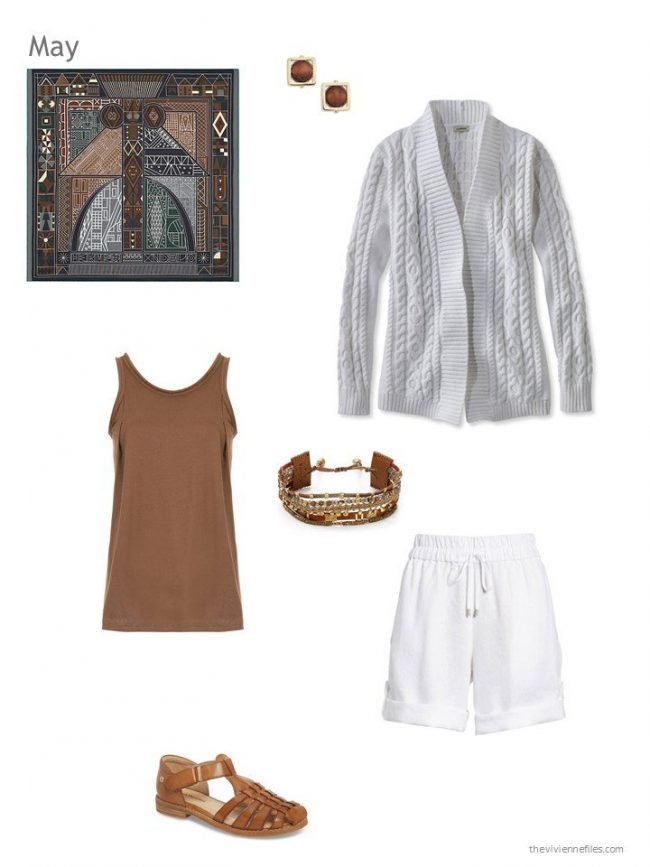 Spring and summer outfit in white and brown