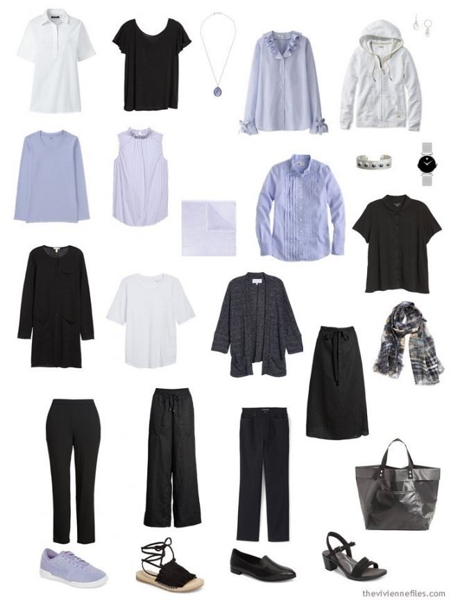 A Travel Capsule Wardrobe in black, white and lavender