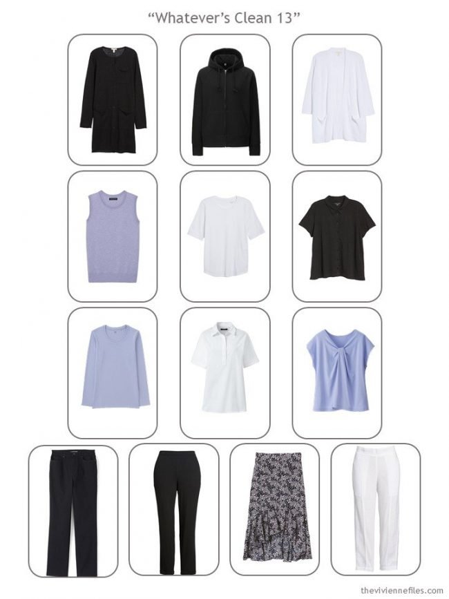 Whatever's Clean 13 wardrobe in black, white and lavender