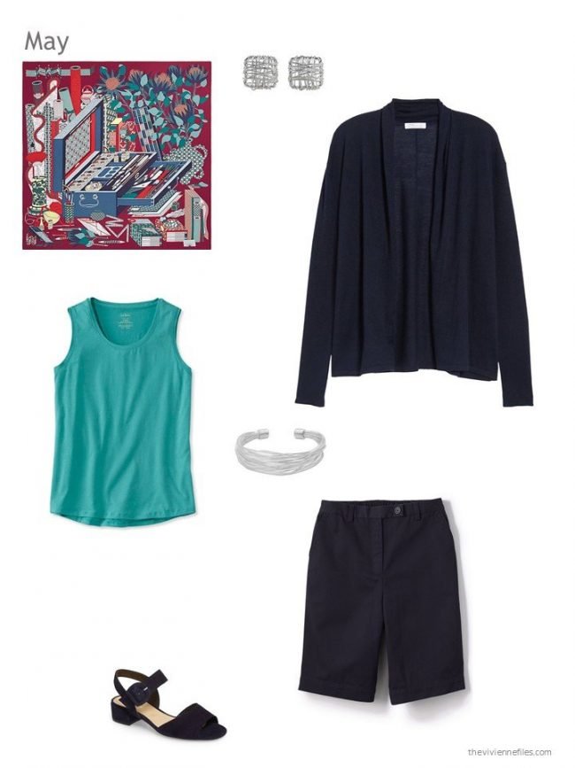 summer outfit in navy and teal