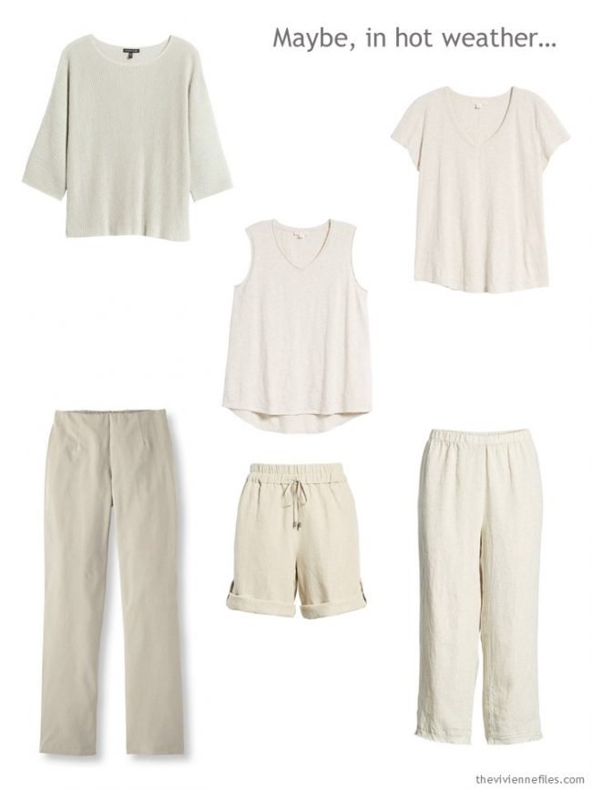 1. Six-piece beige wardrobe for warm weather