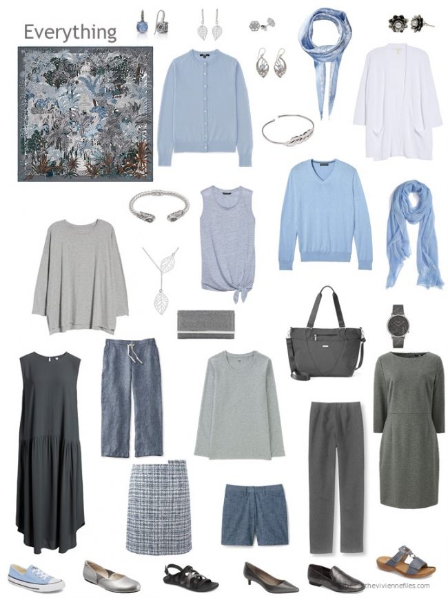 10. 12-piece capsule wardrobe in grey and shades of blue