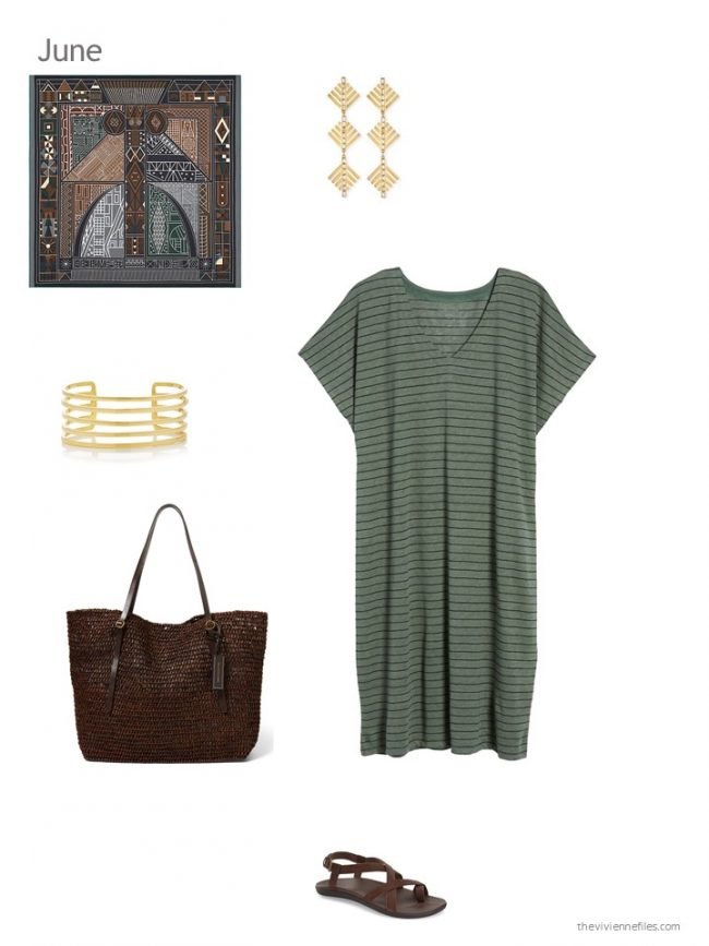 11. adding an olive striped dress to a capsule wardrobe