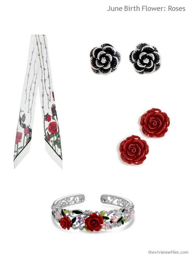 2. scarf and jewelry with roses