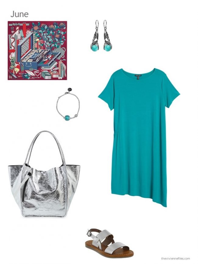 adding a teal dress to a capsule wardrobe