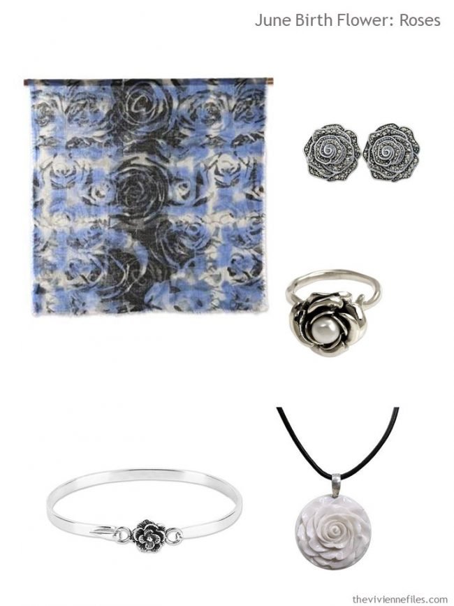 5. blue roses scarf with jewelry