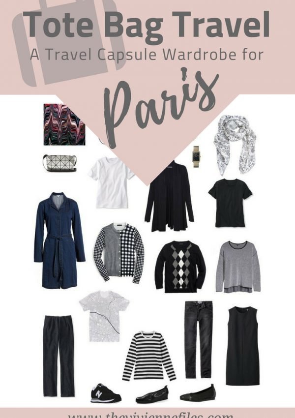 A travel capsule wardrobe for spring travel to Paris, France in black and white.