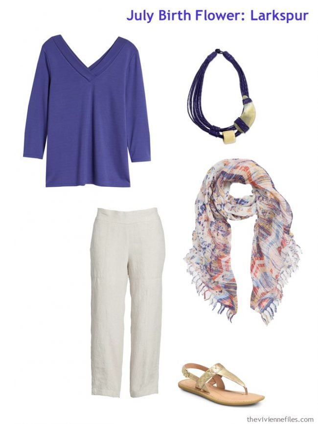 1. wearing purple with beige