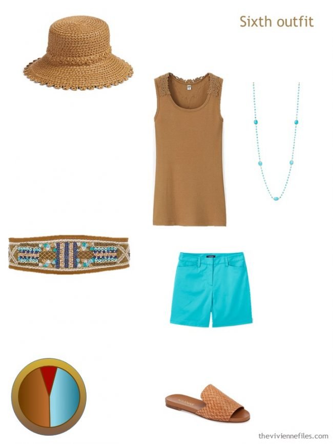 10. rust brown and turquoise outfit from a travel capsule wardrobe