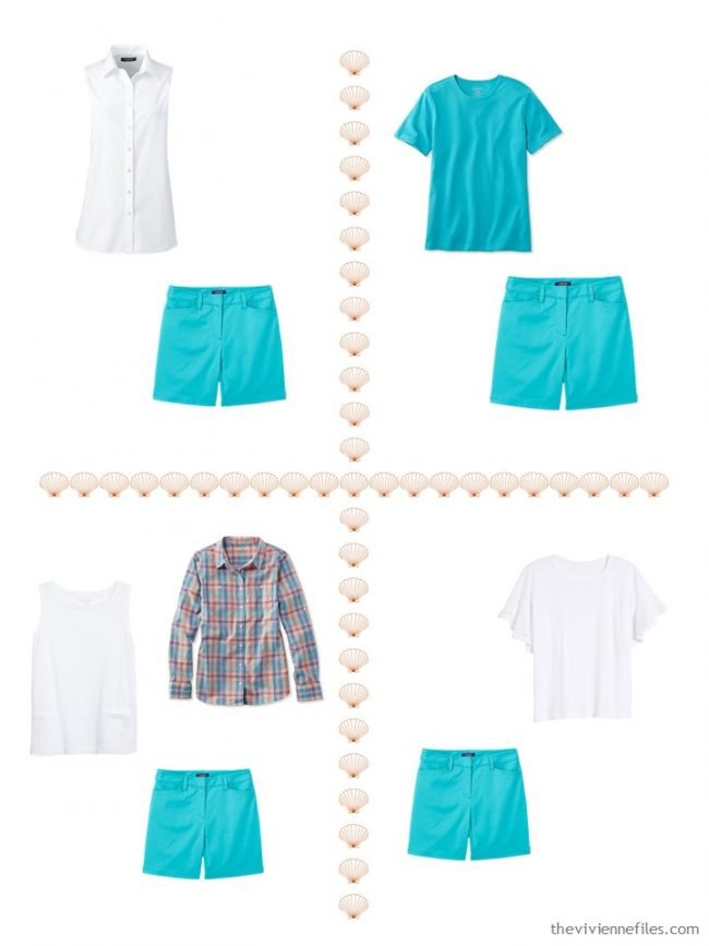 11. 4 ways to wear turquoise shorts from a 4 by 4 Wardobe