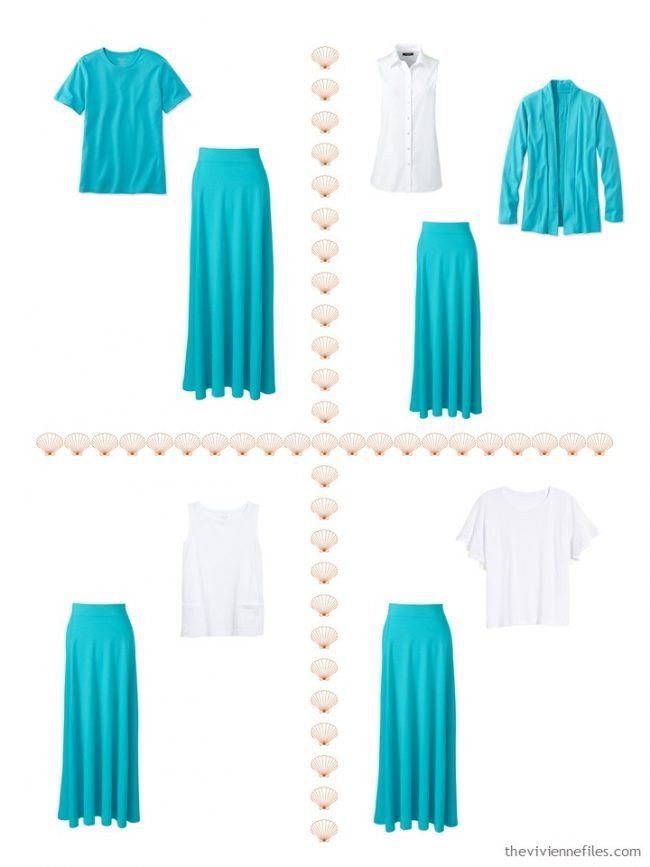 14. 4 ways to wear a turquoise maxi skirt from a 4 by 4 Wardrobe