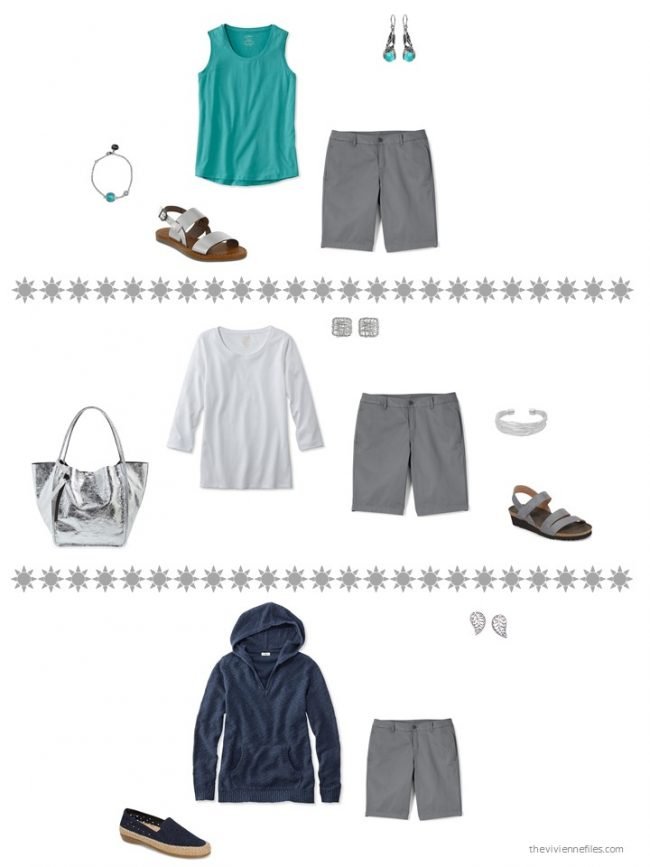 15. 3 ways to wear grey shorts from a capsule wardrobe