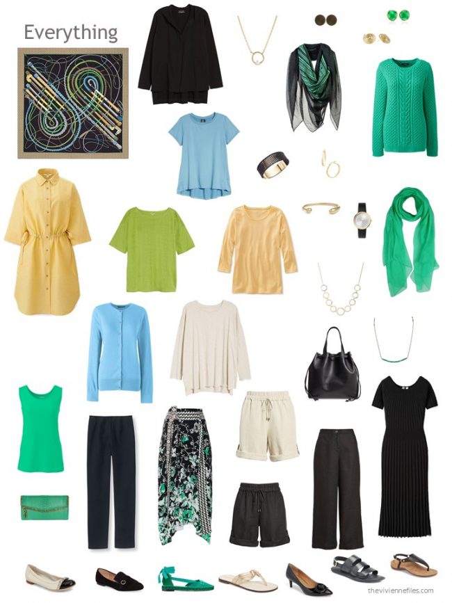 2. capsule wardrobe based on a black Hermes scarf