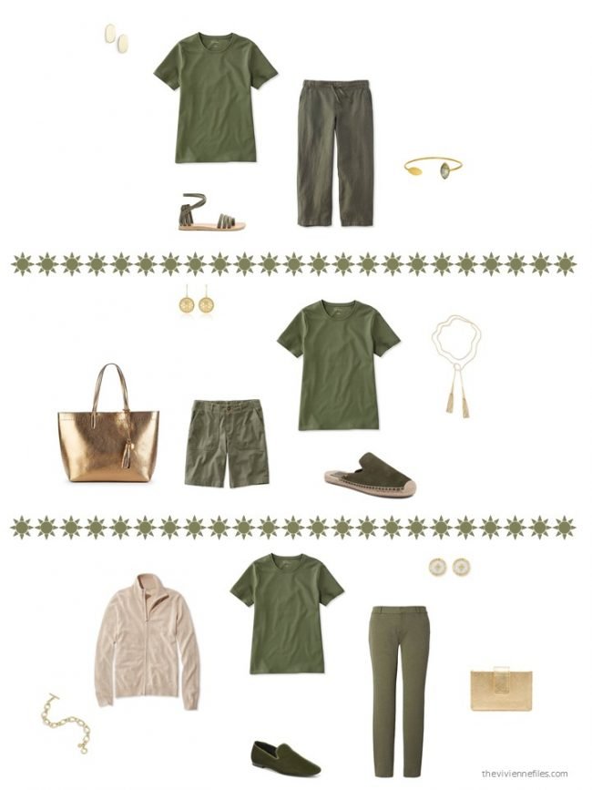 20. three ways to wear a green tee shirt from a capsule wardrobe