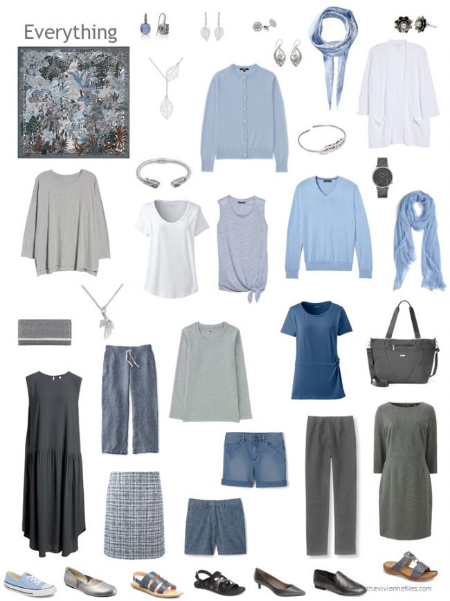 22. capsule wardrobe based on a grey and blue Hermes scarf