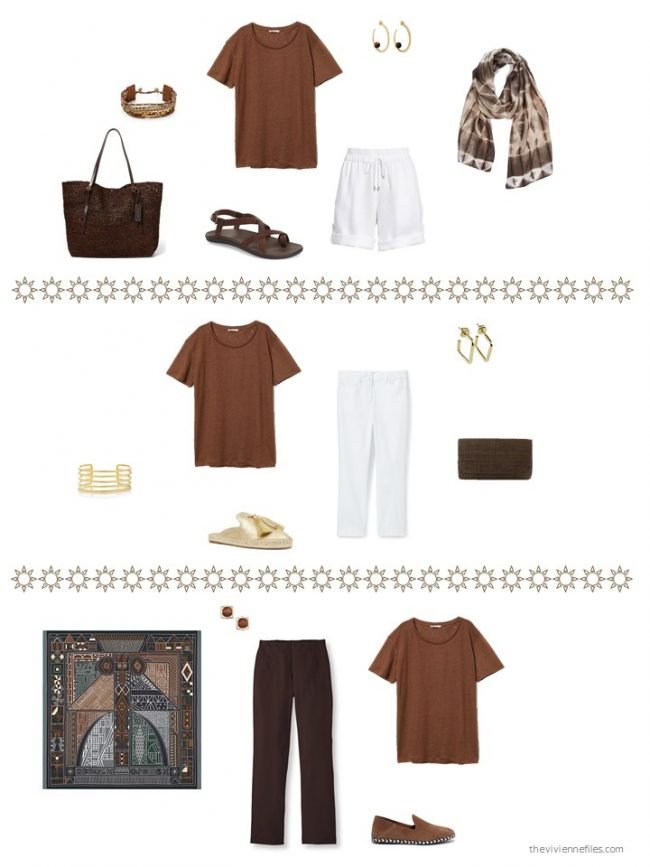 28. 3 ways to wear a brown tee shirt from a capsule wardrobe