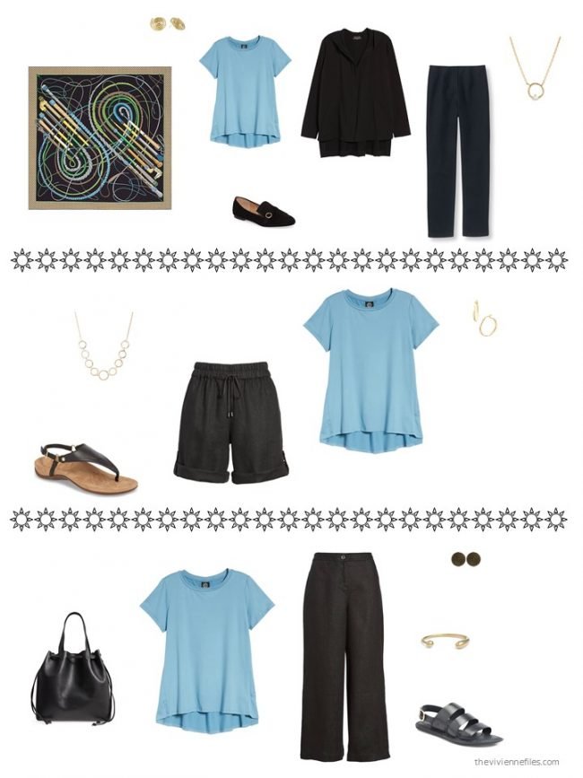 4. three ways to wear a sky blue tee from a capsule wardrobe