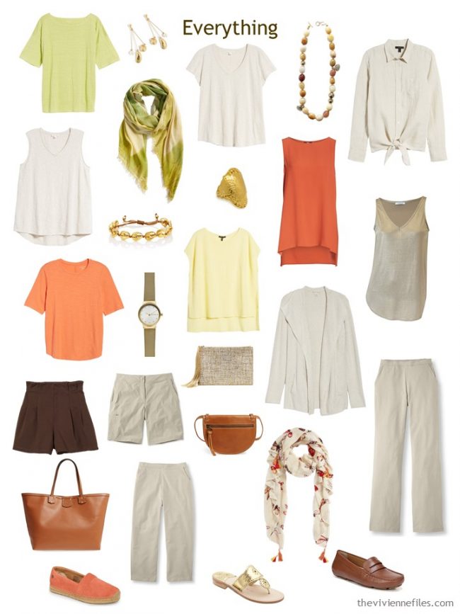 5. travel capsule wardrobe in beige with accessories