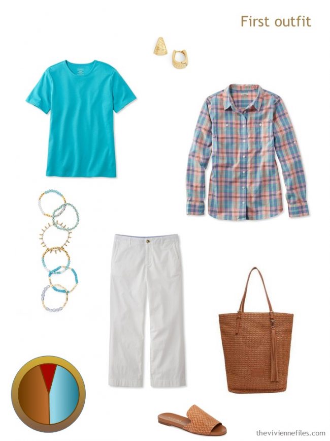 5. turquoise and white outfit from a travel capsule wardrobe