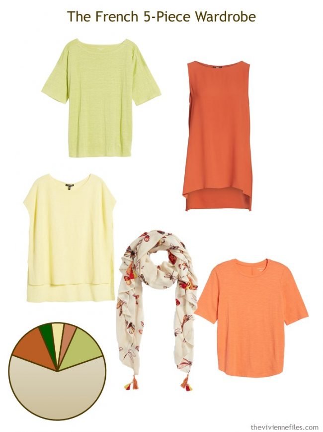 6. French 5-Piece Wardrobe in shades or orange, green and yellow