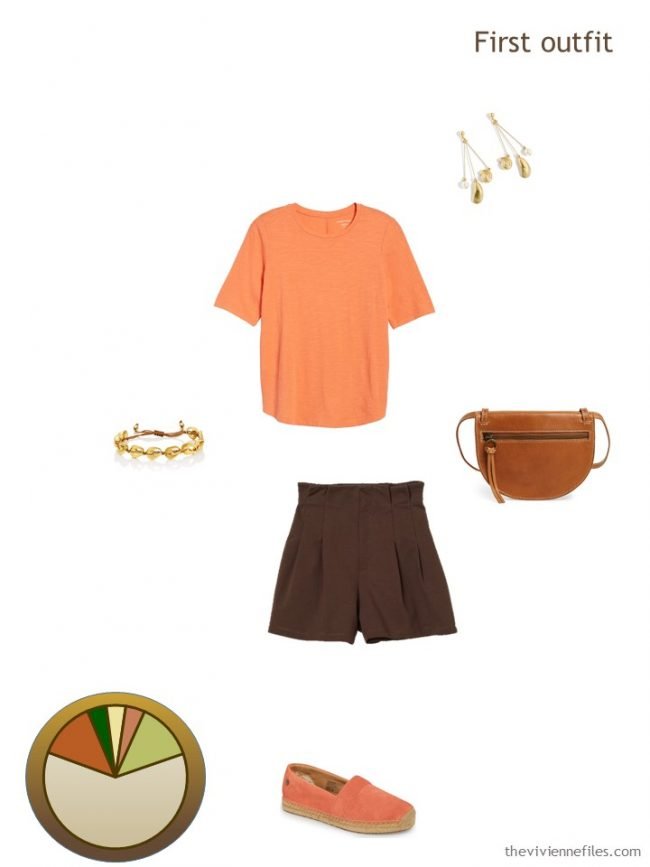 6. orange and brown summer outfit from a travel capsule wardrobe