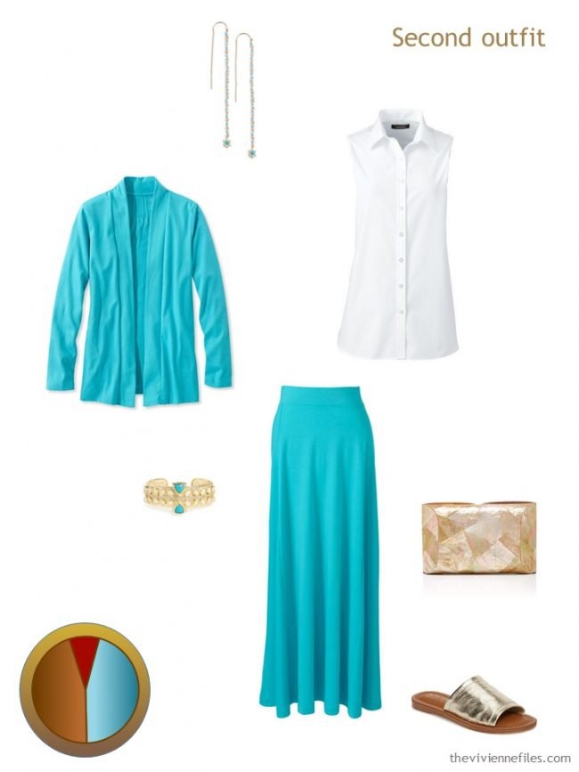 6. turquoise and white outfit form a travel capsule wardrobe