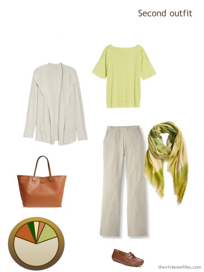 7. beige and lime outfit from a travel capsule wardrobe