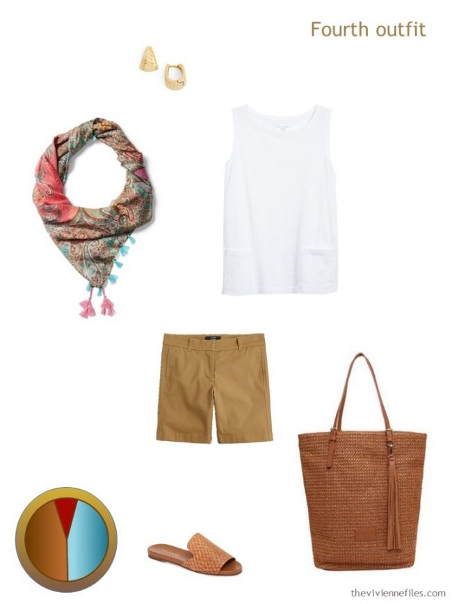 8. rust brown and white outfit from a travel capsule wardrobe