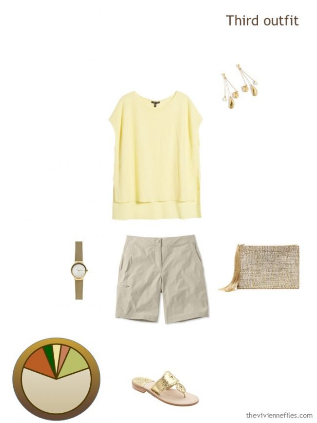 8. yellow and beige outfit from a travel capsule wardrobe