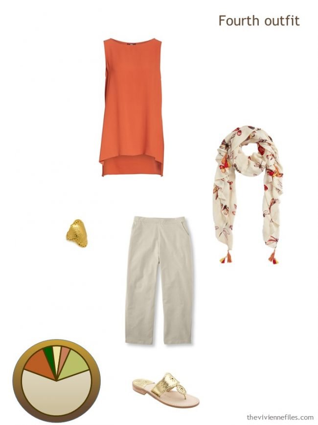 9. orange and beige outfit from a travel capsule wardrobe